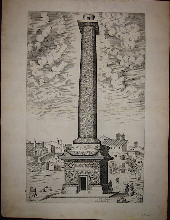 Brambilla Ambrogio (attivo nell'ultimo ventennio del XVI Secolo) S.P.Q.R. Imp. Caesari Divi Nervae F. Nervae Traiano Aug. Germanic. Dacico Pont. Max. Trib. Pot. XVII. Cos. VI. PP ad declarandu quantae altitudinis mons et locus sit egestus (iscrizione sul basamento della colonna) s.d. (1585 ca.) Roma